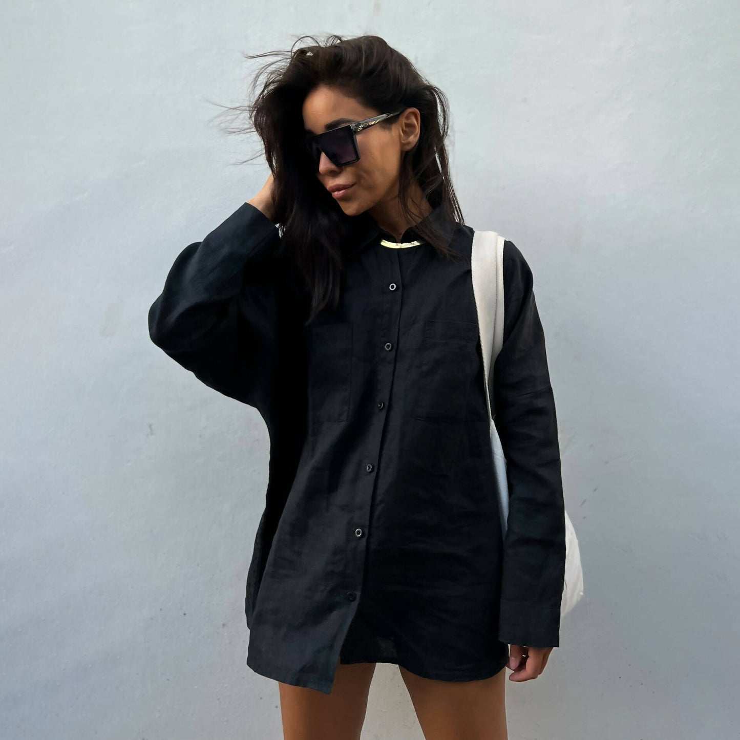 Black Sand Linen Oversized Shirt - hedonist.bali