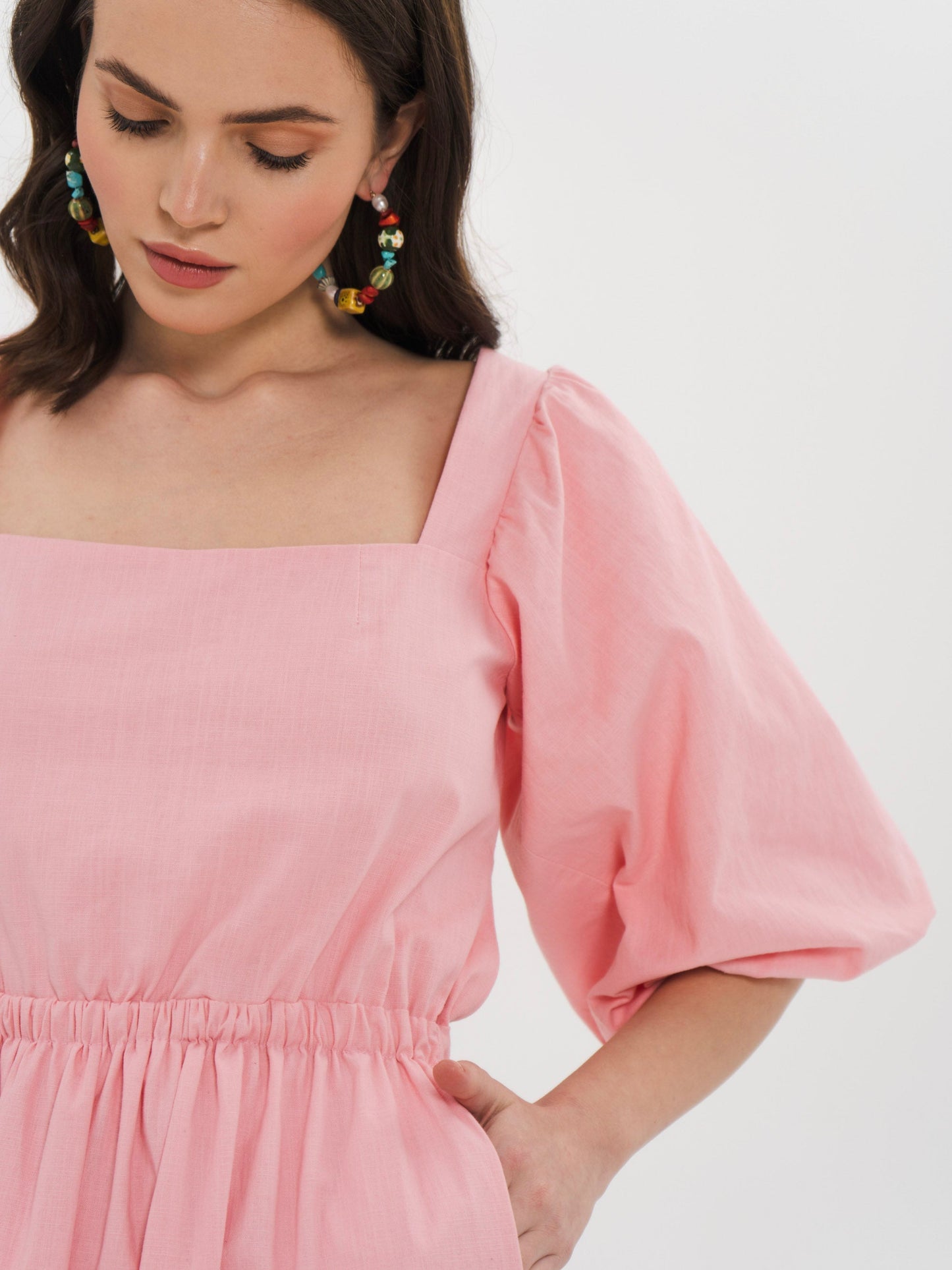 LOUISE Midi Dress in Pastel Pink