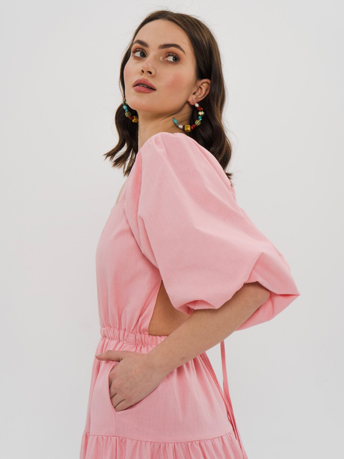 LOUISE Midi Dress in Pastel Pink