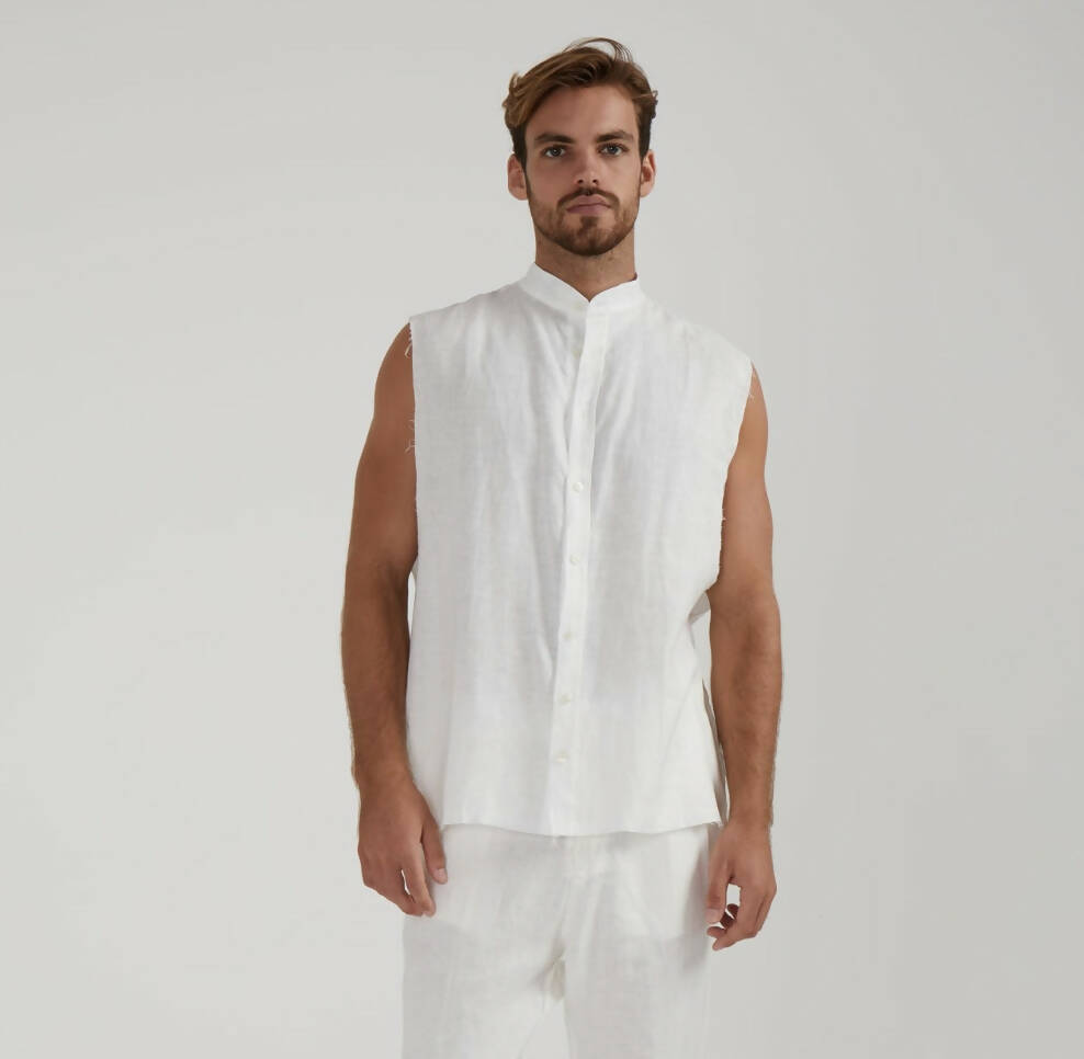 Guns sleeveless linen shirt - hedonist.bali
