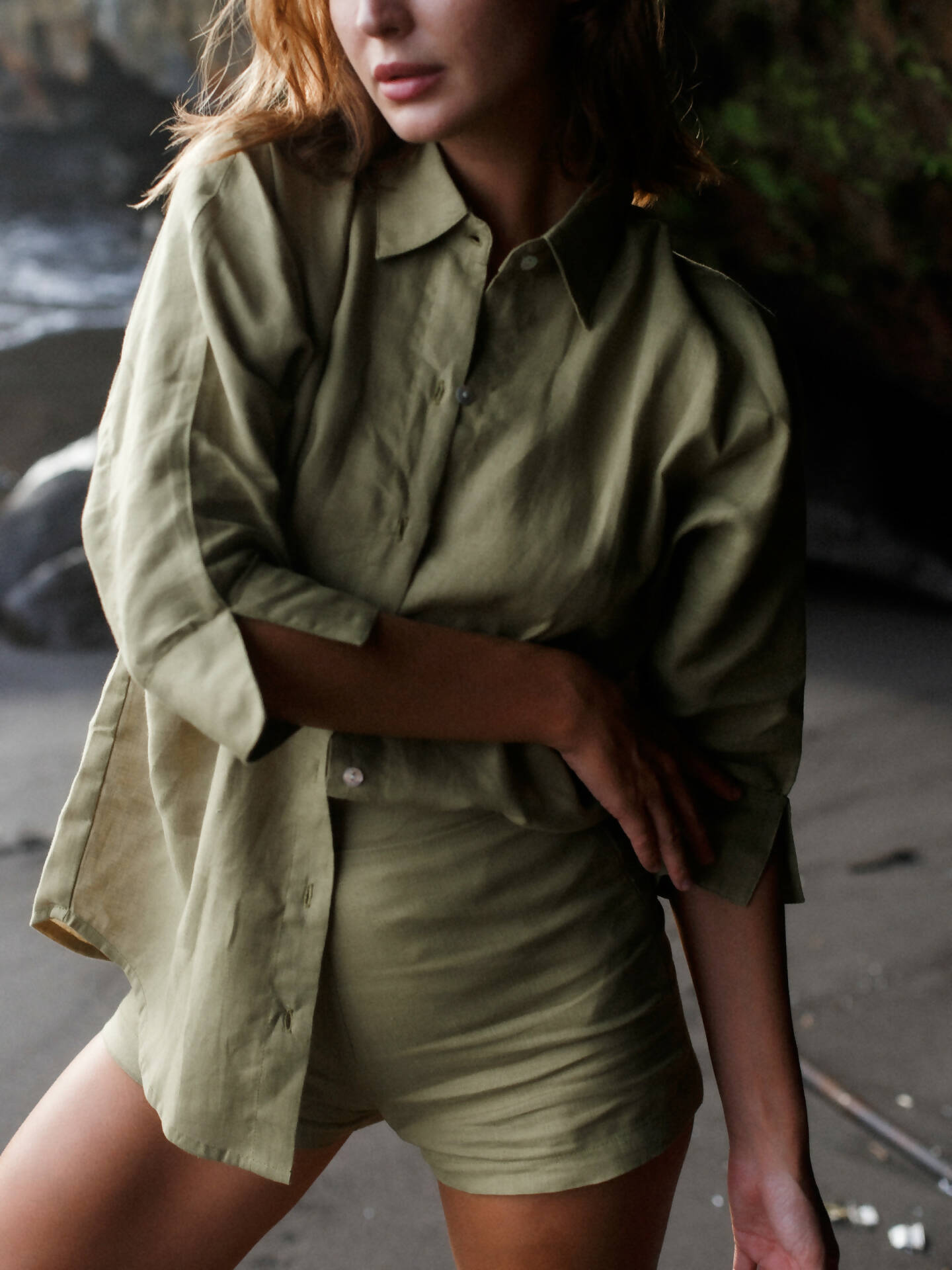 Lime Linen Shorts