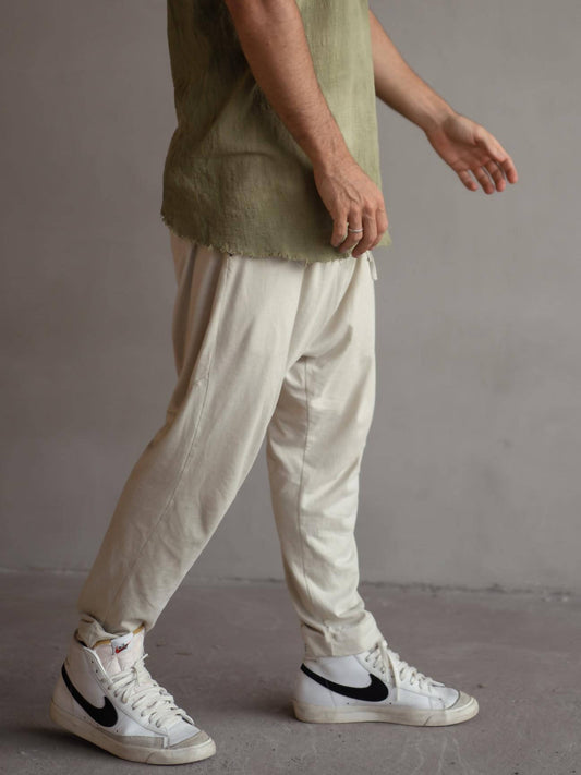 Cream cotton drop crotch pants - hedonist.bali