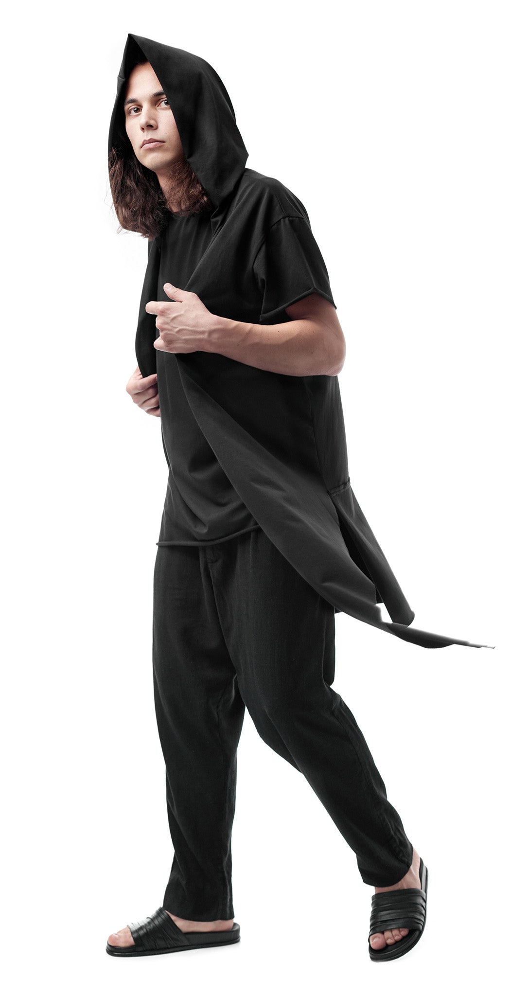 MEN BLACK HOODED CARDIGAN | OVERZ
