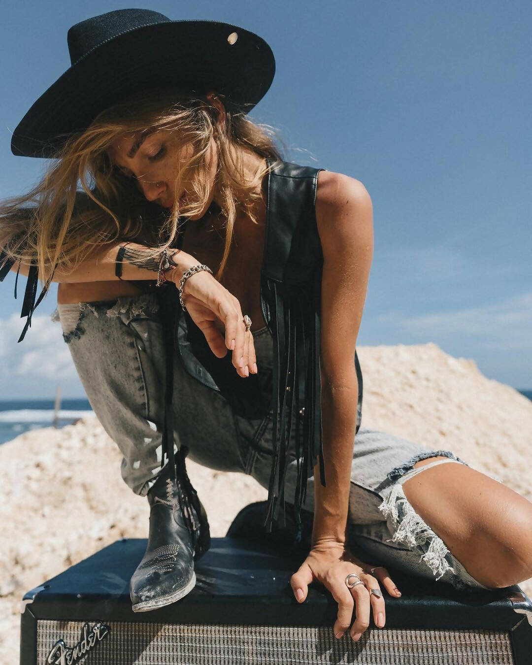 Leather biker vest