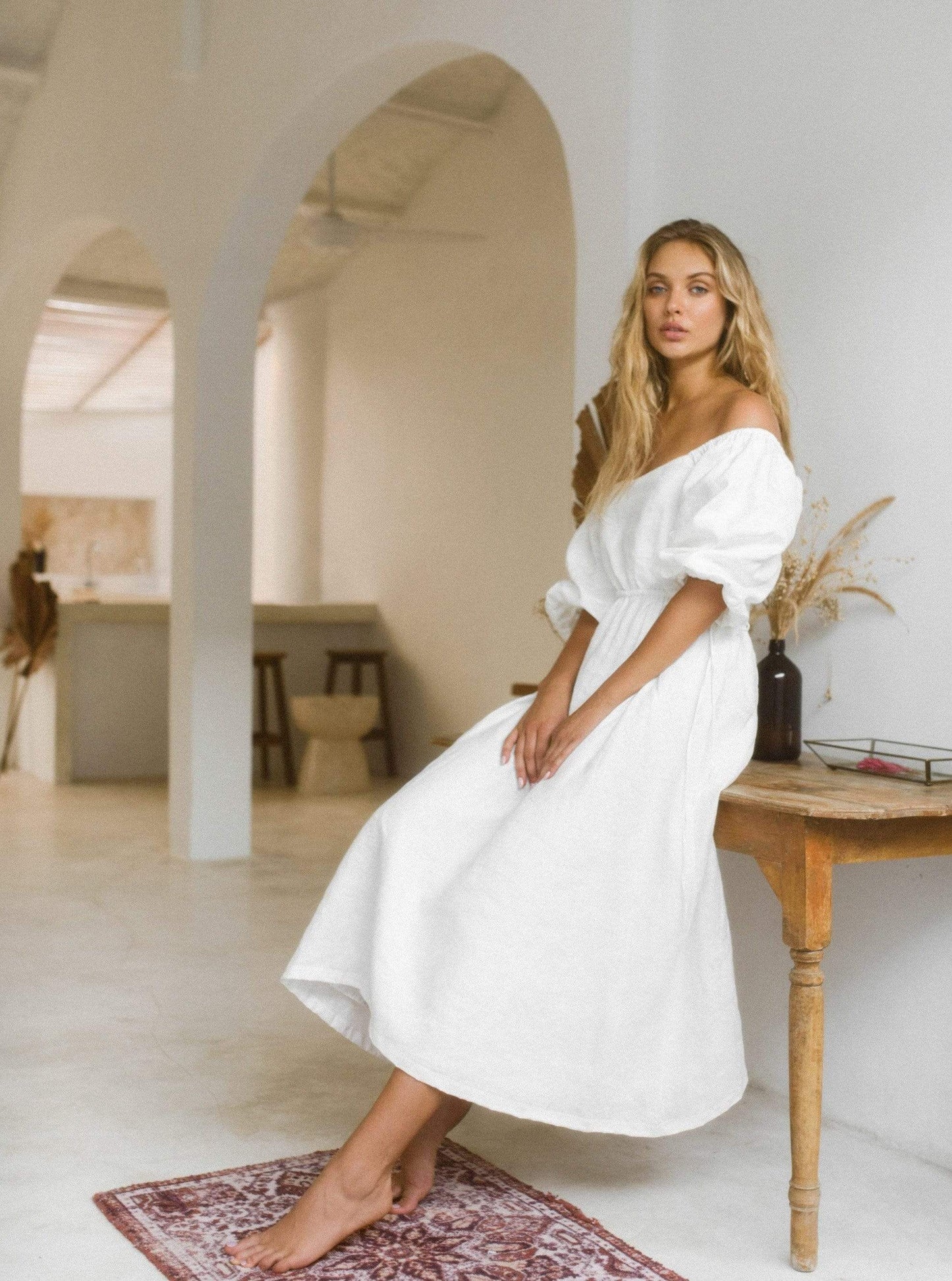 Art of Simplicity Dresses LAUREN Linen Dress With Puff Sleeves