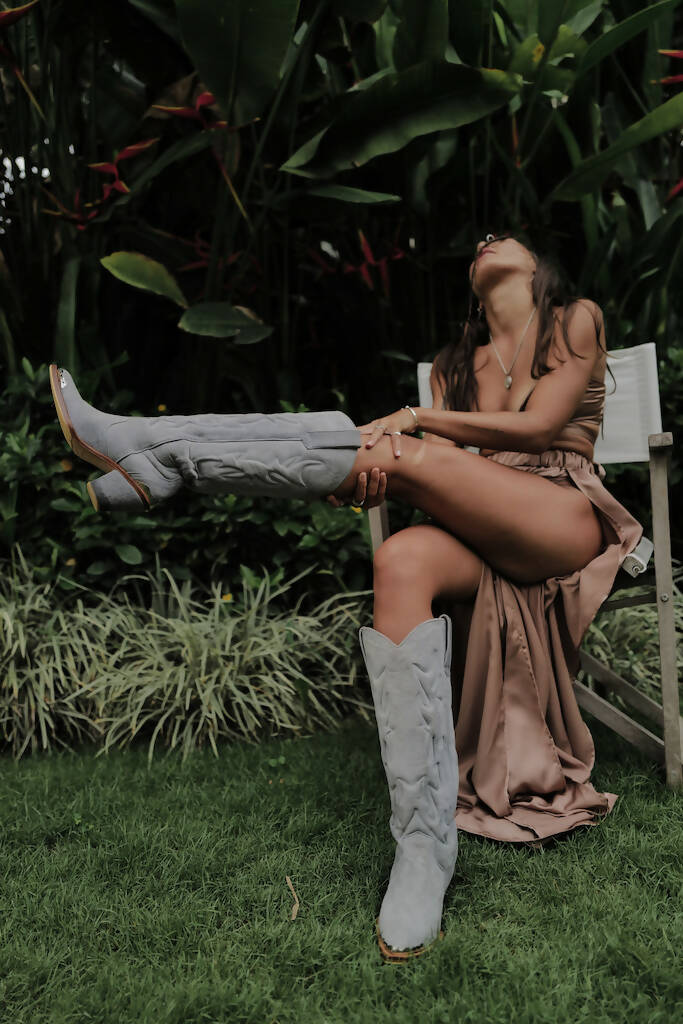 High suede cowboy boots