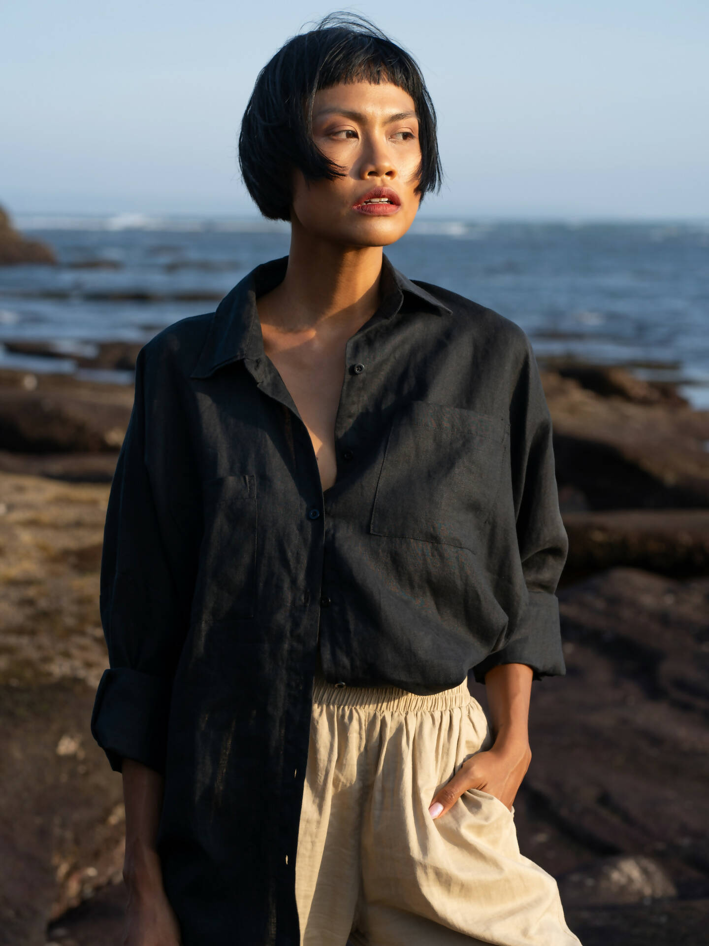 Black Sand Linen Oversized Shirt