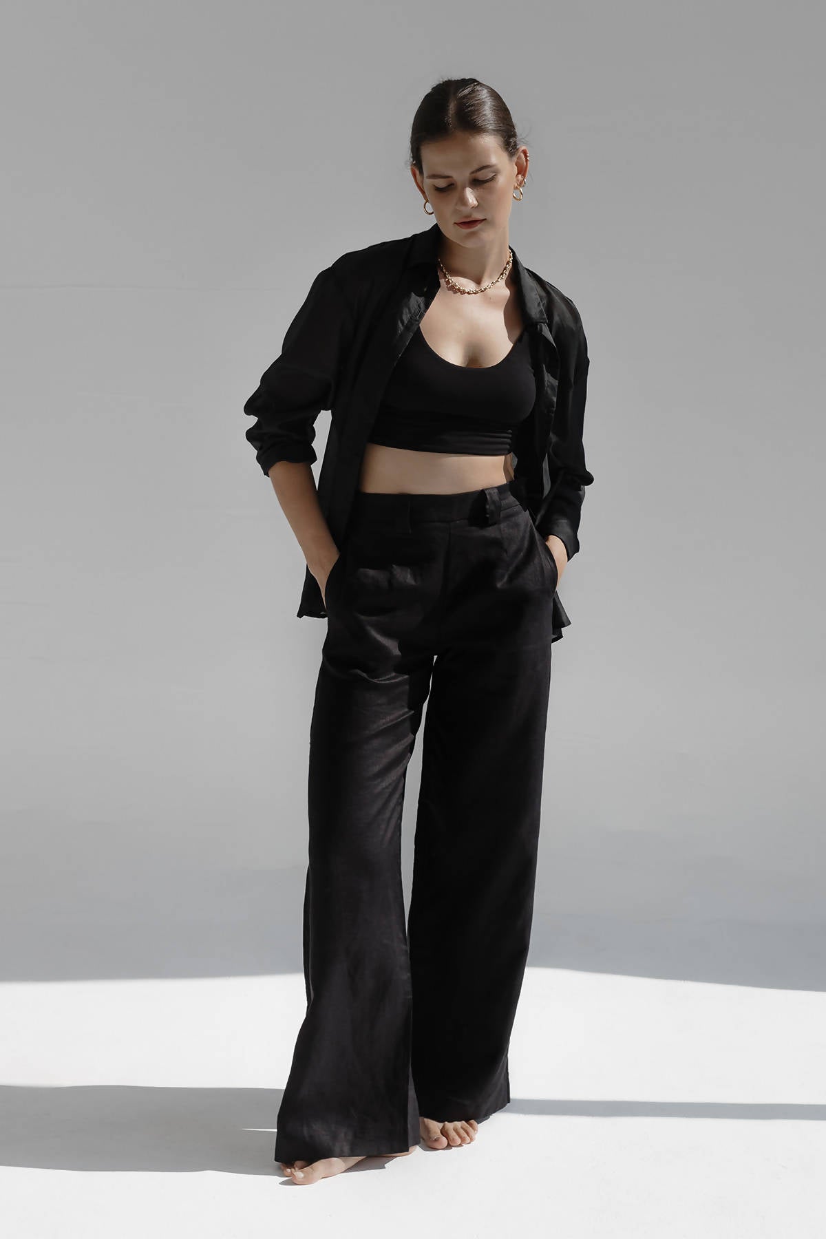 Linen pants black