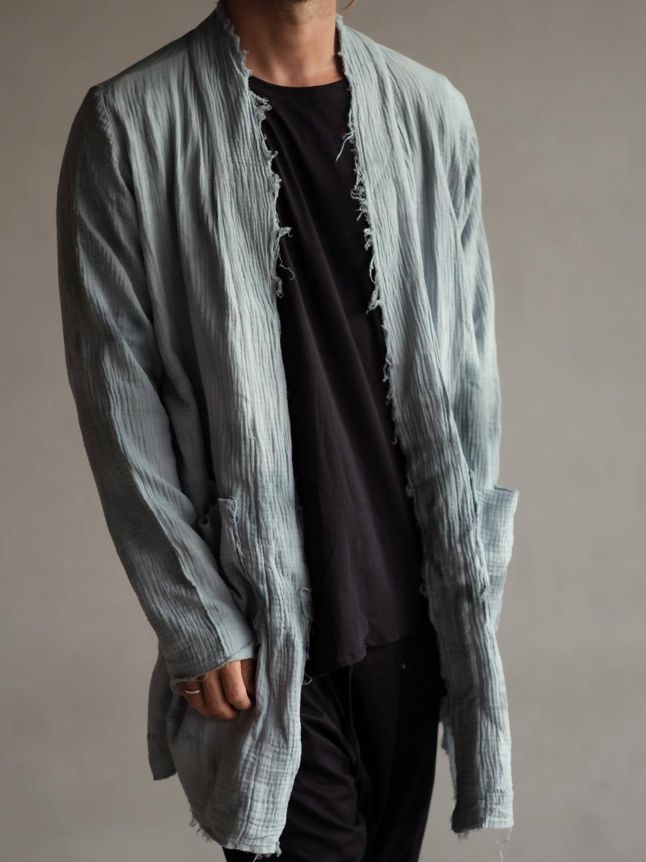 Hand dyed raw cotton cardigan blue - hedonist.bali