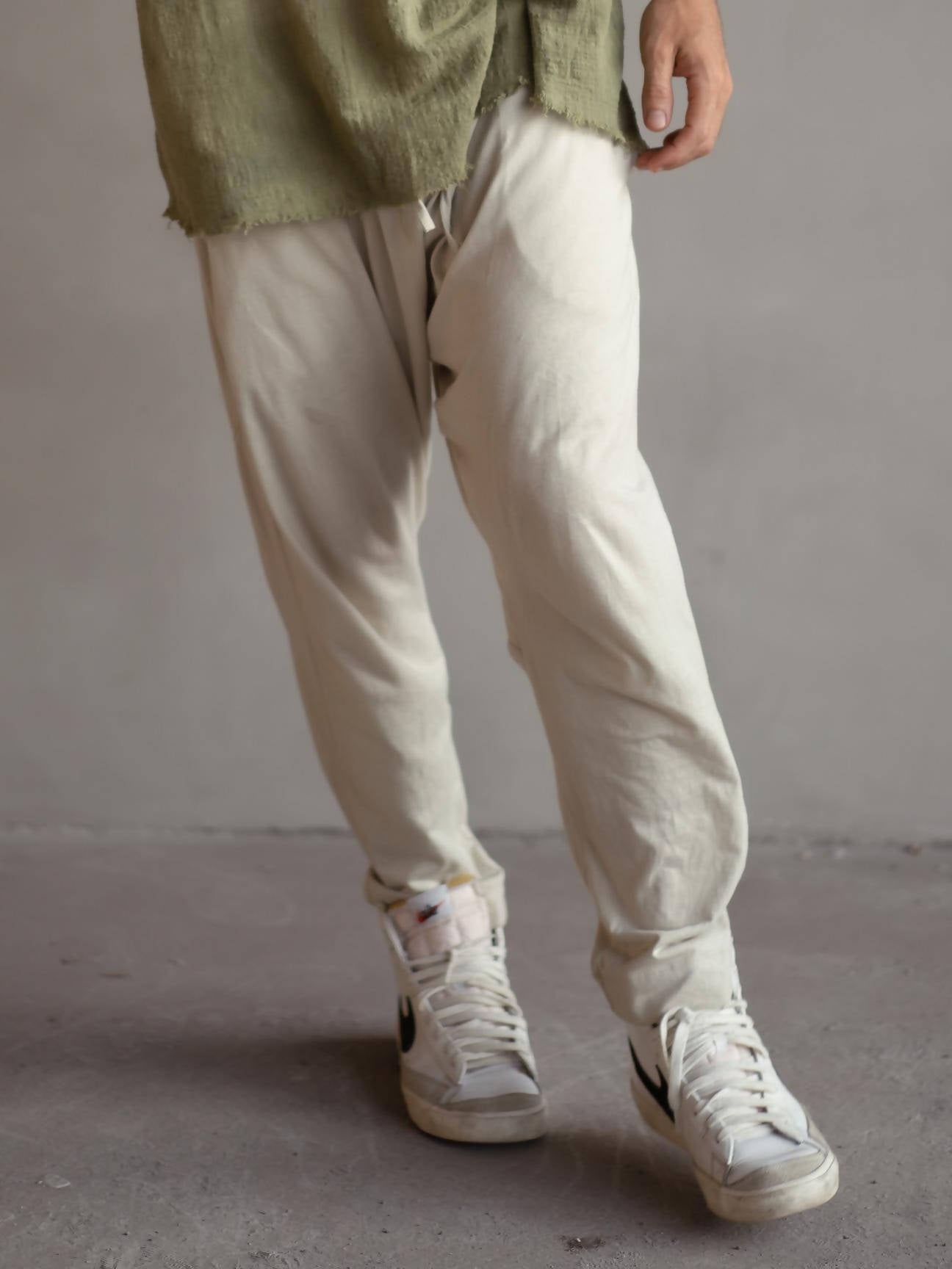 Cream cotton drop crotch pants - hedonist.bali