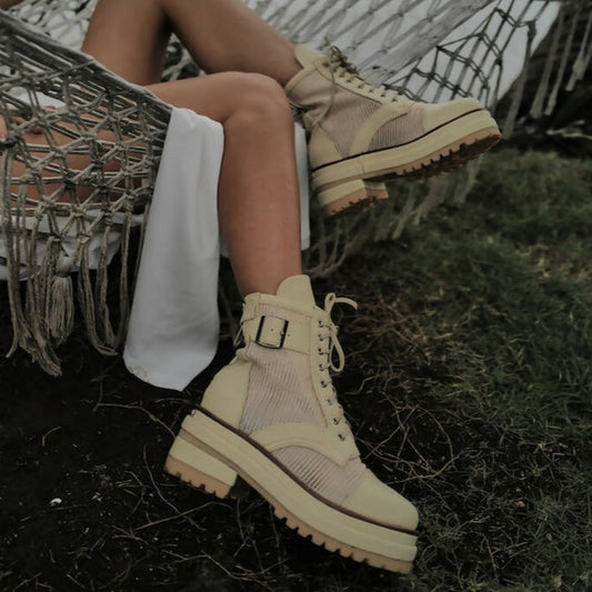 Full beige net boots