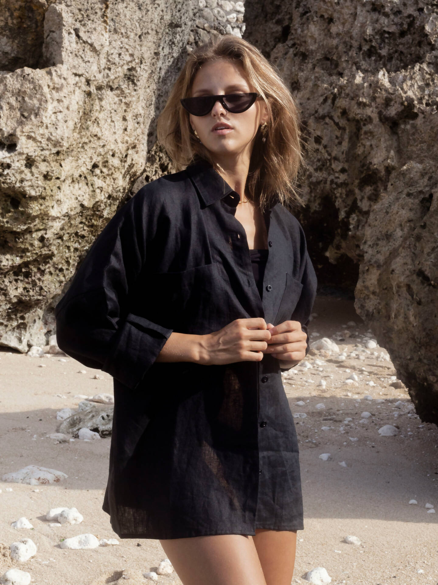Black Sand Linen Oversized Shirt