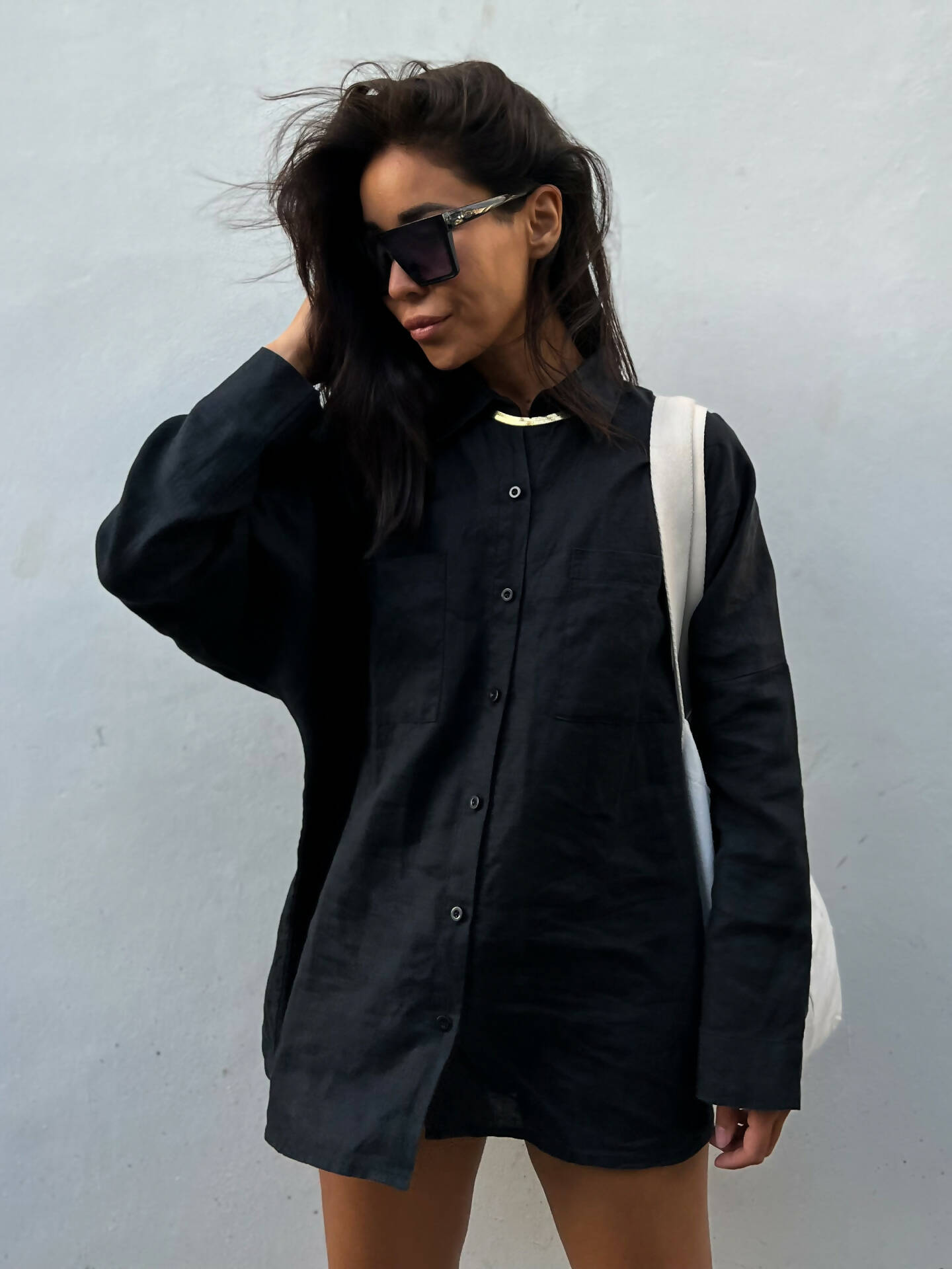 Black Sand Linen Oversized Shirt
