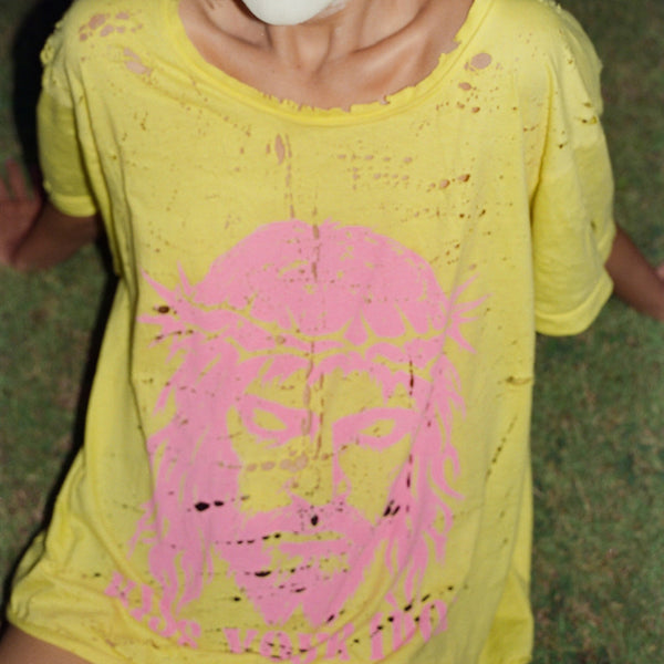 ROCK STAR TEE DISTRESSED YELLOW