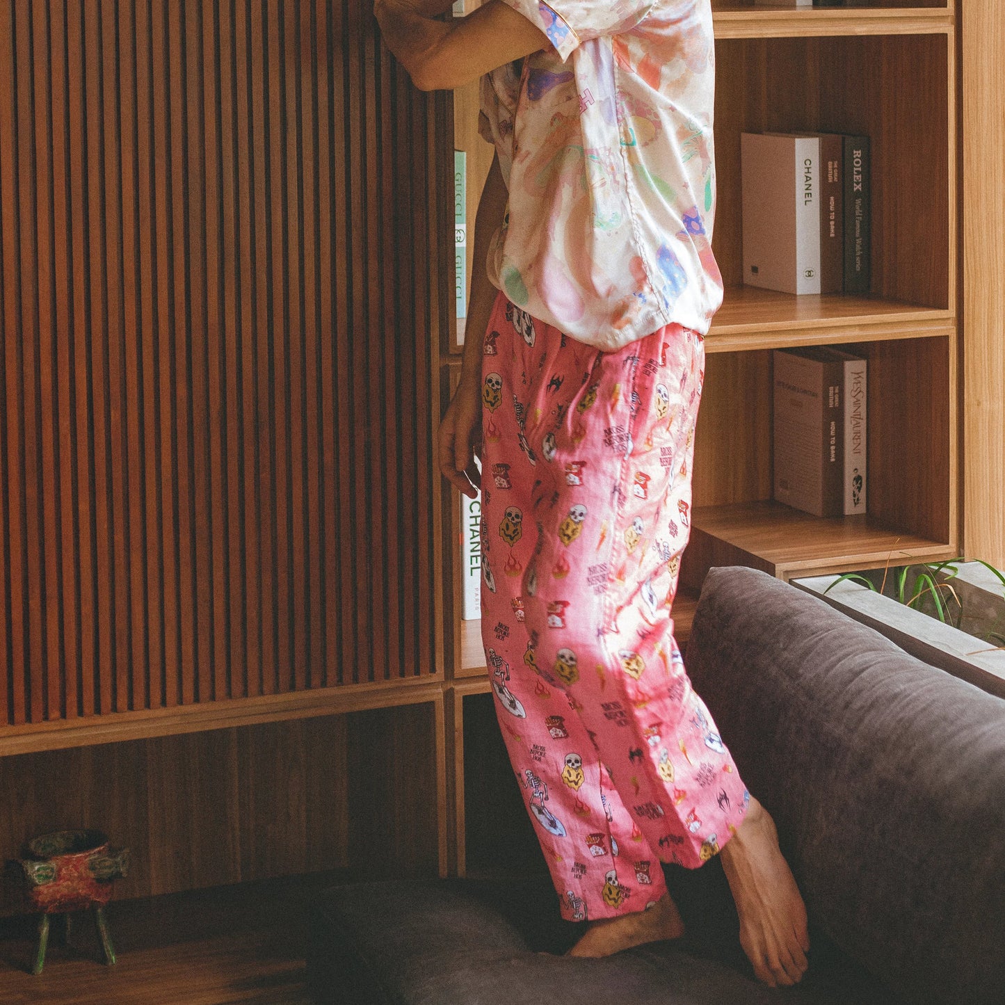 LINEN PANTS BBH SIGNATURE PRINT PINK