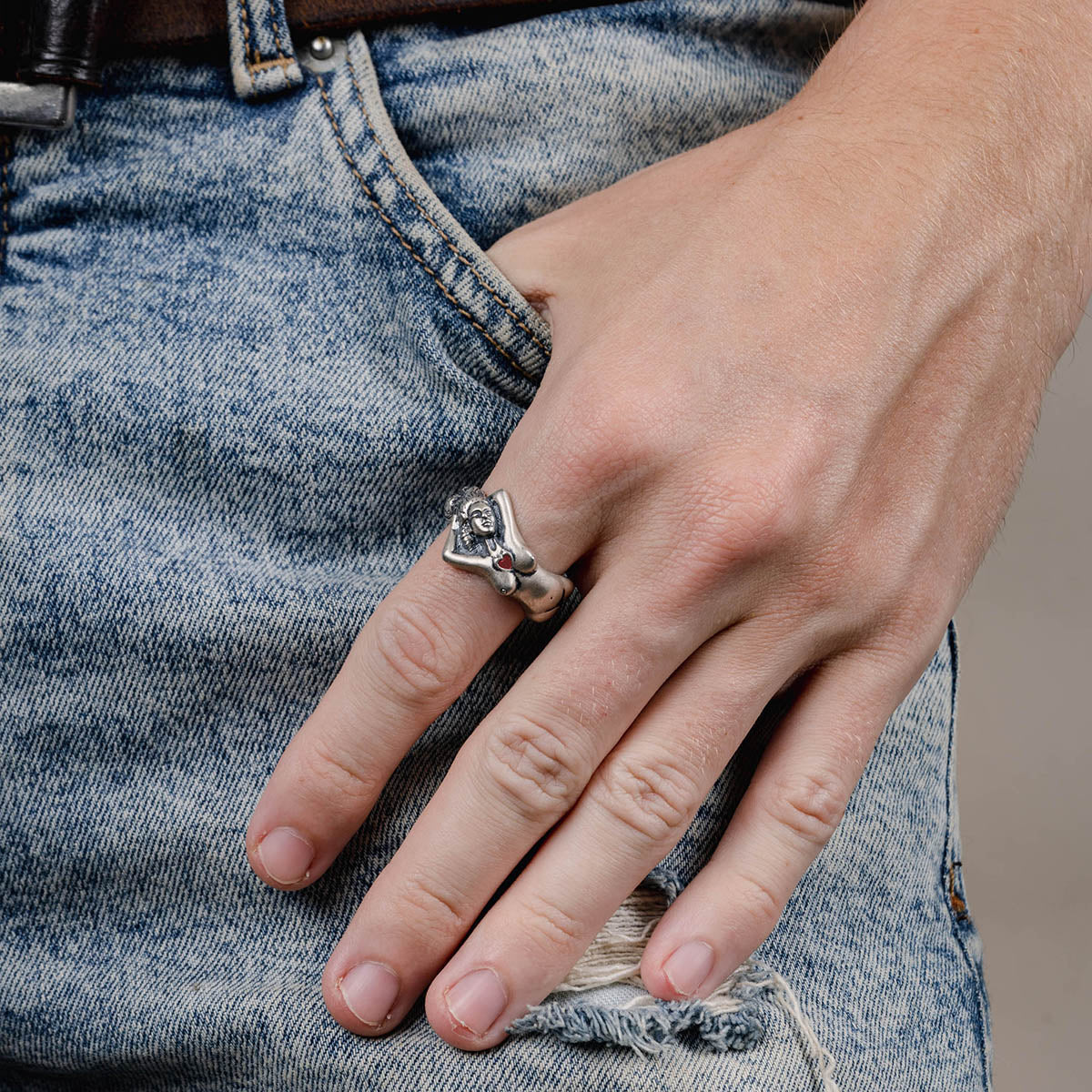 LADIES RING WITH RED STONE IN SILVER