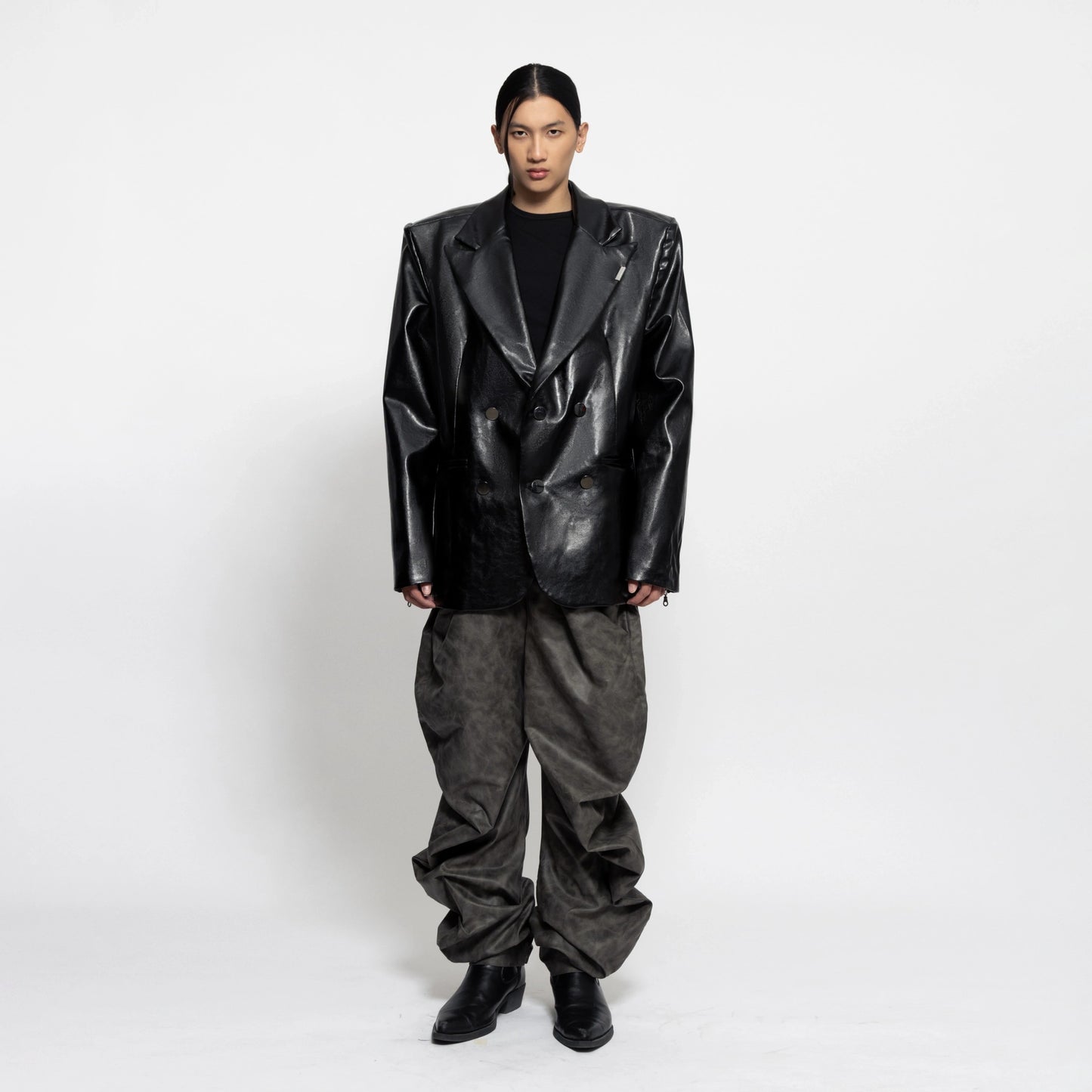 SLAB STRUCTURED BLAZER FAUX LEATHER