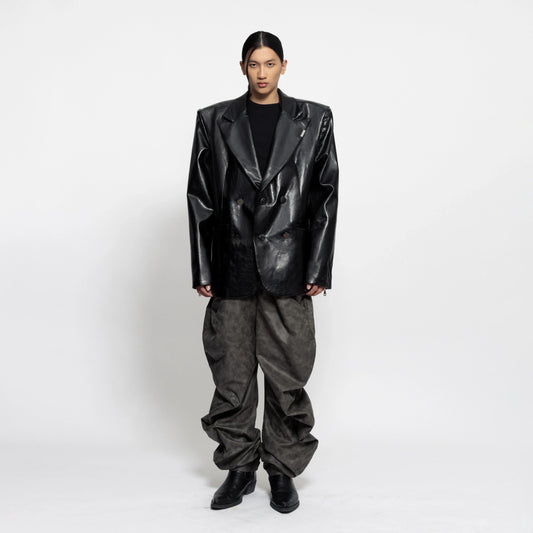 SLAB STRUCTURED BLAZER FAUX LEATHER