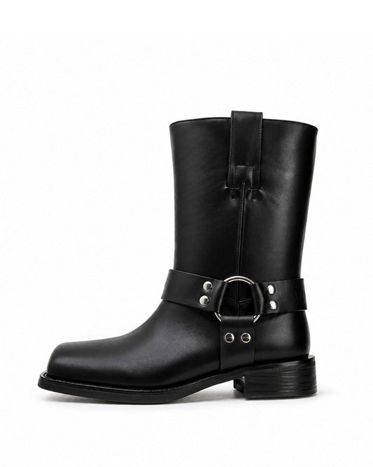 Black Leather Harness Boots