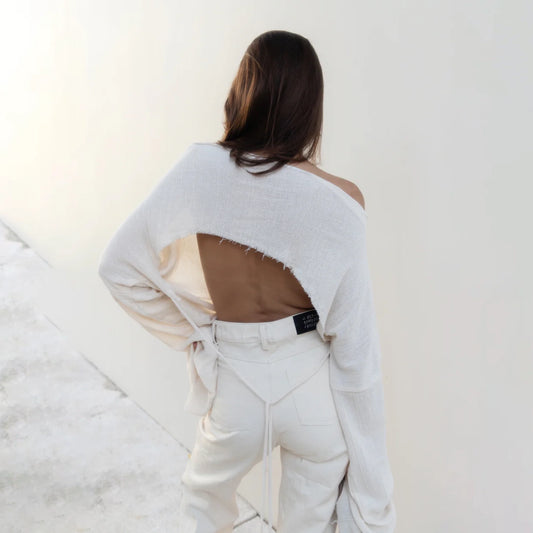 Cotton top with long sleeves Cream
