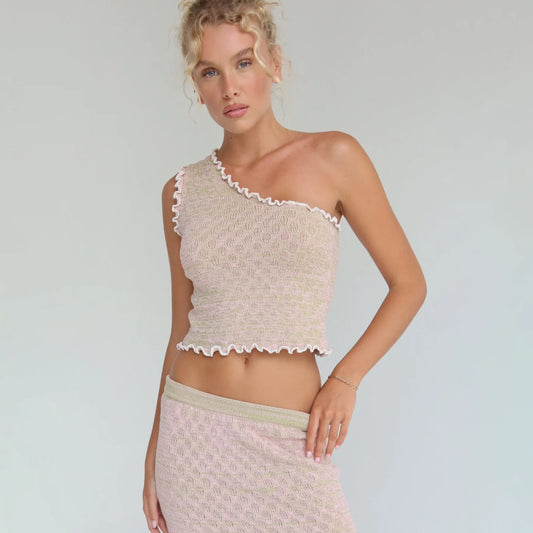 Hibiscus One-Shoulder Knit Top