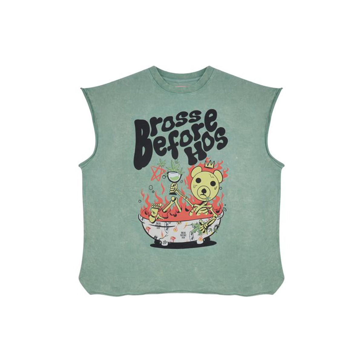 TSHIRT TANK STONEWASHED WITH BEAR PRINT GREEN
