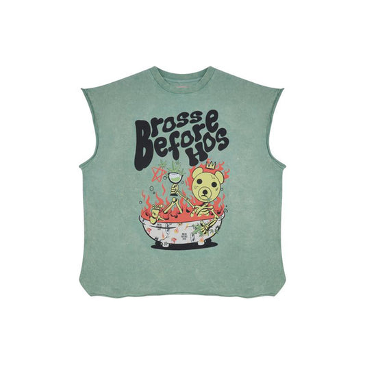 TSHIRT TANK STONEWASHED WITH BEAR PRINT GREEN