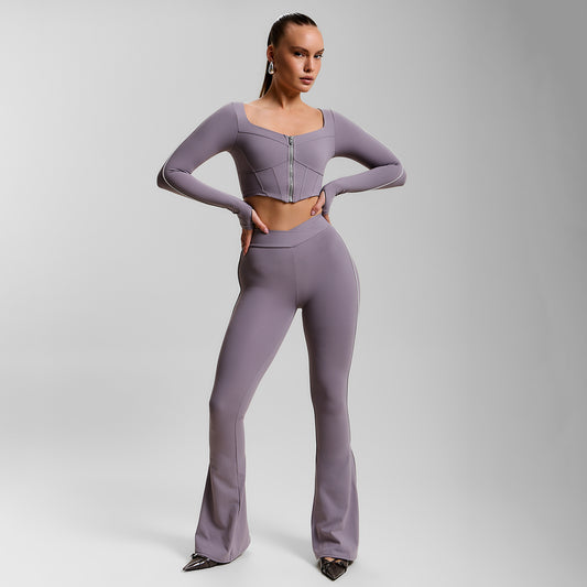 MODEL P01.27 SET TOP AND FLARED PANTS GREY