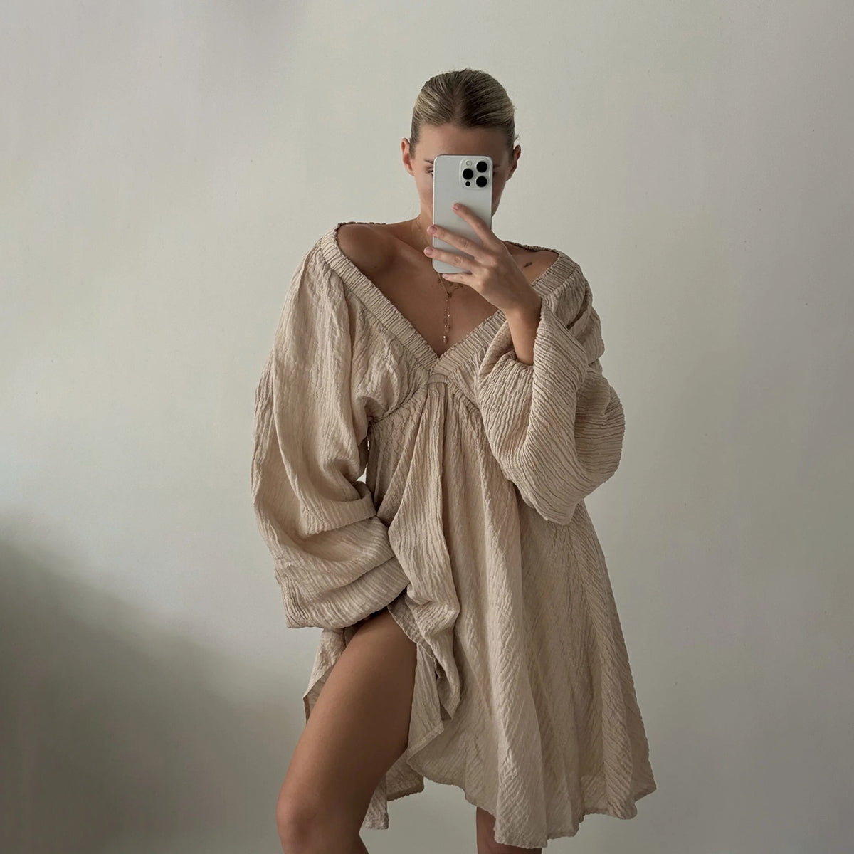 JOJI CACAO LINEN CRINKLE DRESS