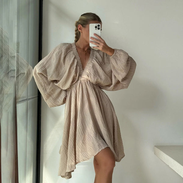 JOJI CACAO LINEN CRINKLE DRESS – Cantik