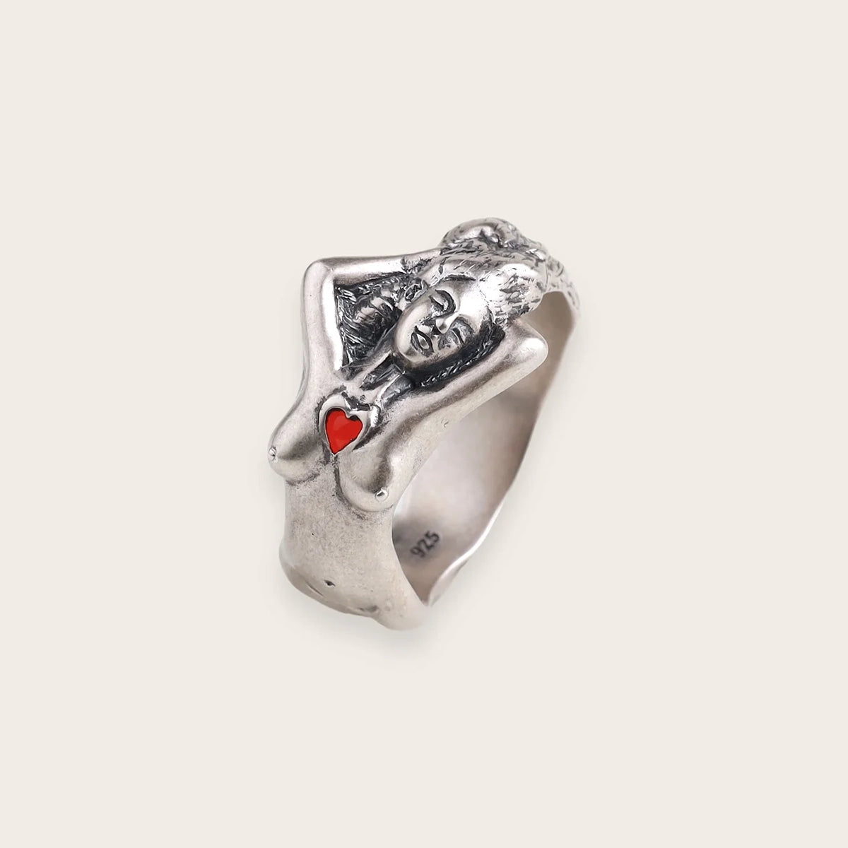 LADIES RING WITH RED STONE IN SILVER