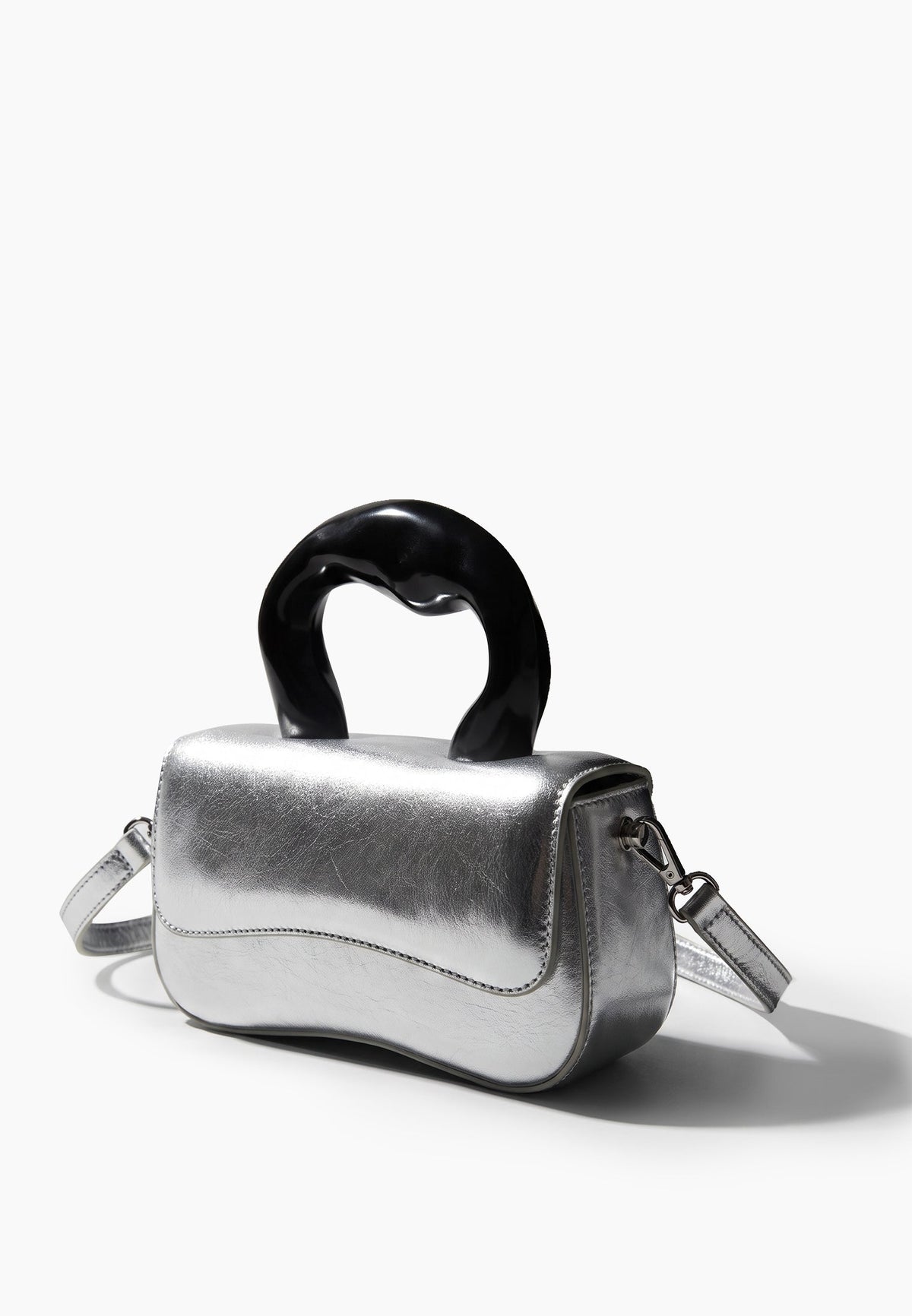 Silver Sculptural-Handle Evening Bag