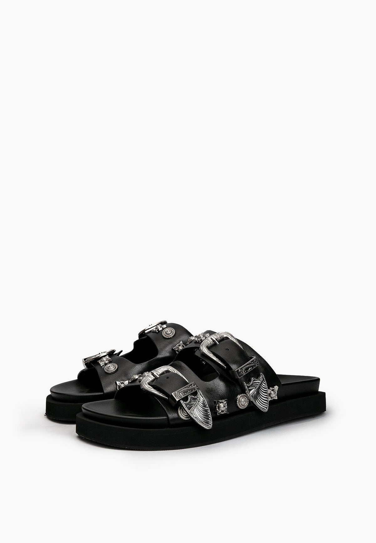 Black Studded Slides