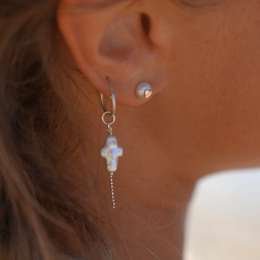 White Cross Earrings