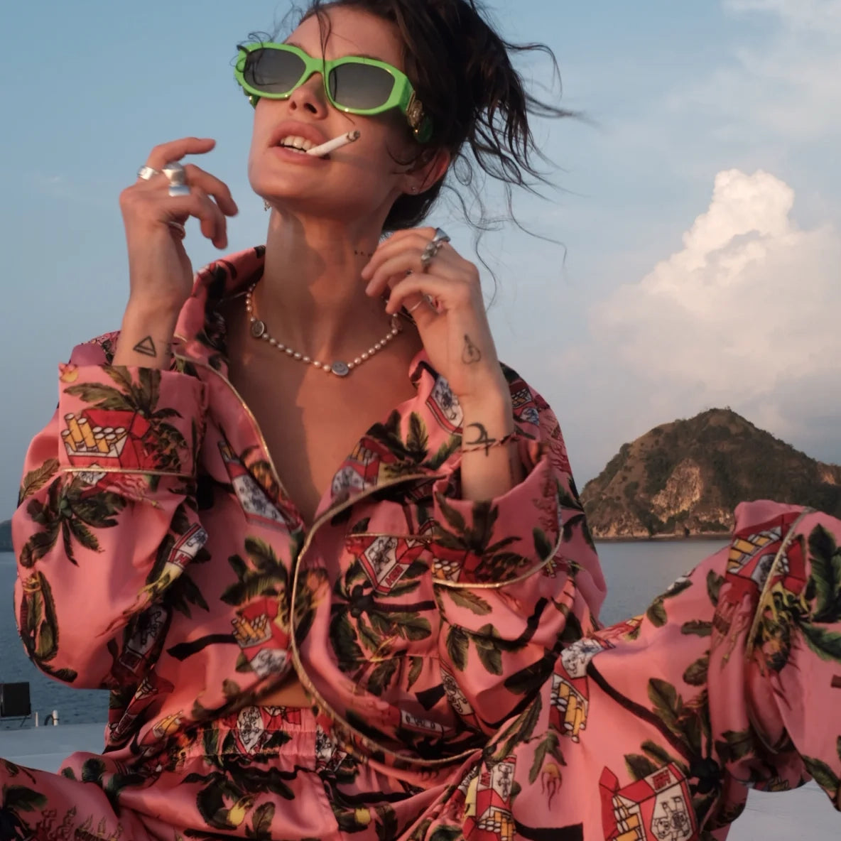 SILK PAJAMA PRINTED PINK