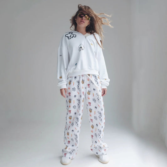 LINEN PANTS BBH SIGNATURE PRINT WHITE