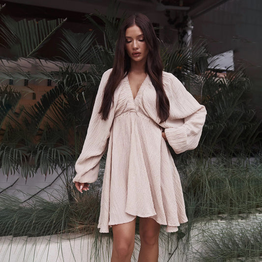 JOJI CACAO LINEN CRINKLE DRESS