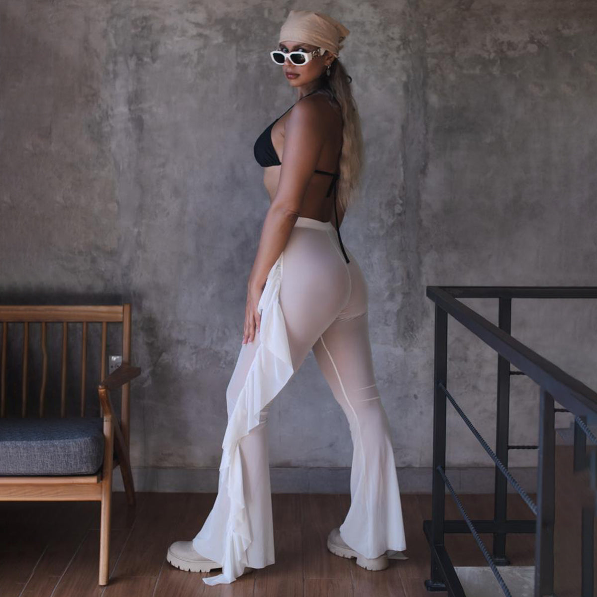 Transparent Mesh Pants White