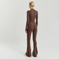 MODEL P02.28 SET TOP AND FLARED PANTS BROWN