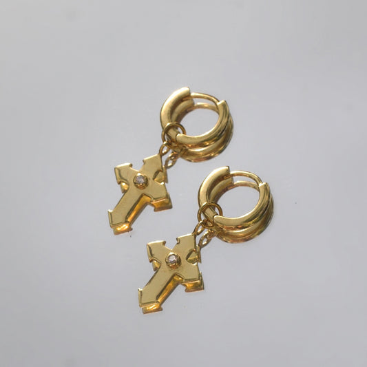 Cross Aiguisé Earrings with Zircon gemstone GOLD-VERMEIL