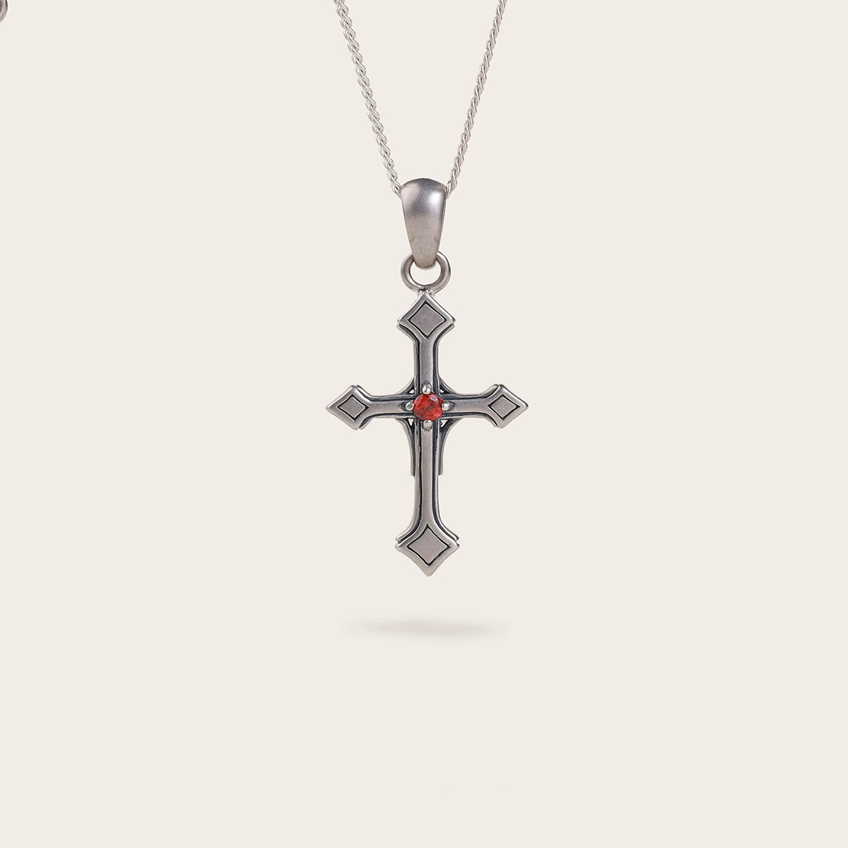 VINTAGE CROSS GEMSTONE NECKLACE IN SILVER