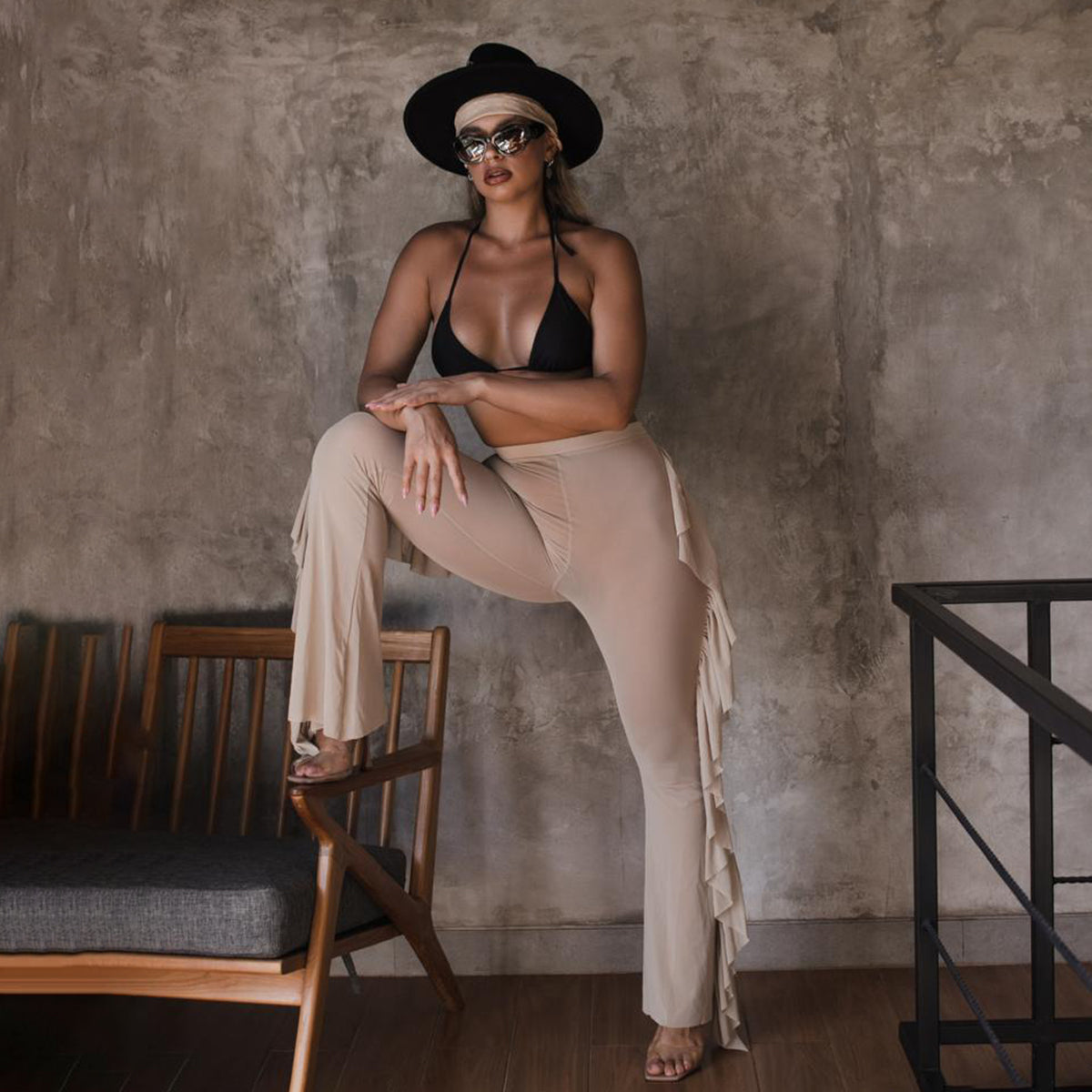 Transparent Mesh Pants Beige