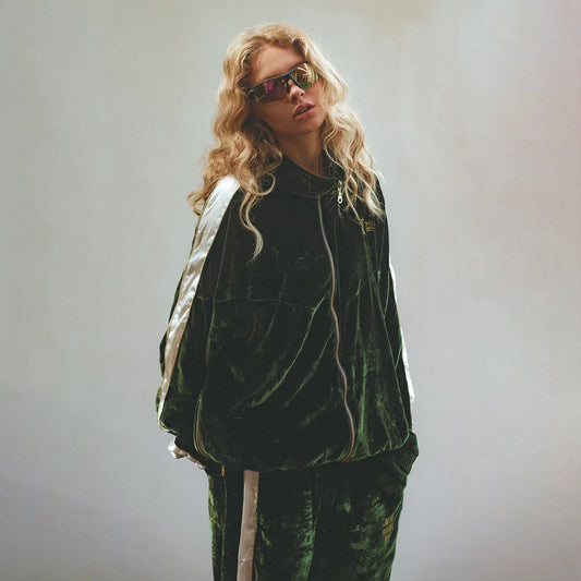 SILK VELVET TRACK JACKET OLIVE