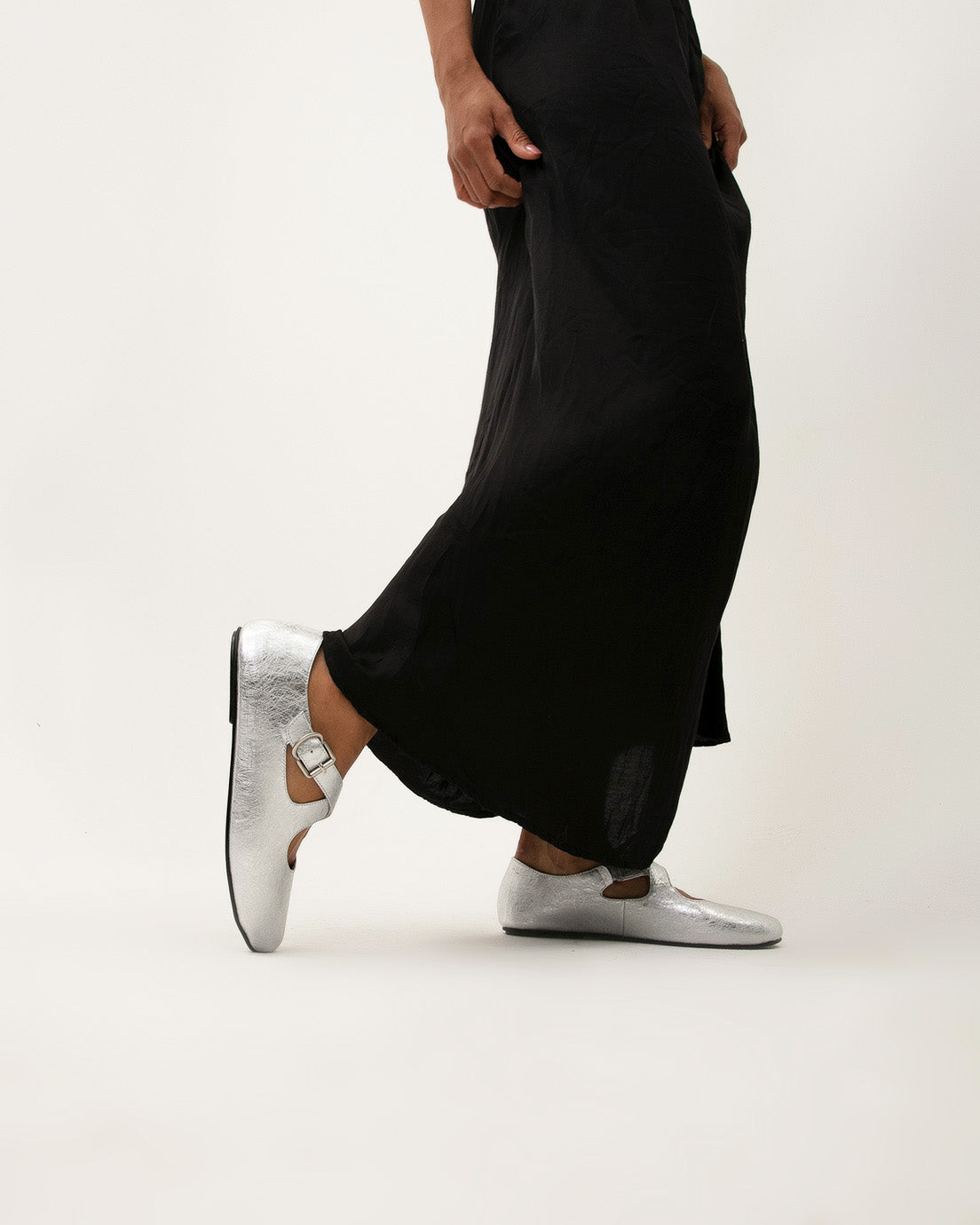 Silver Mary Jane Flats
