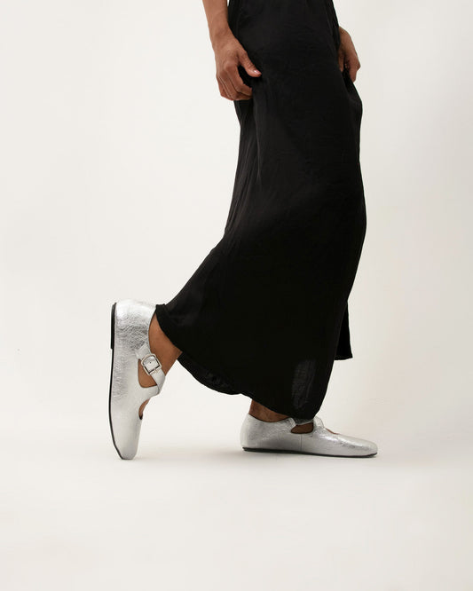 Silver Mary Jane Flats