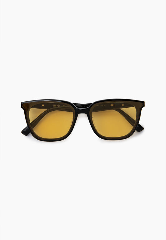 Black Amber-Lens Square Sunglasses