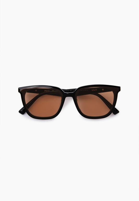 Black Cognac-Lens Square Sunglasses