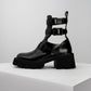 Black Cut-Out Buckle Boots