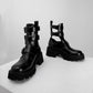 Black Cut-Out Buckle Boots