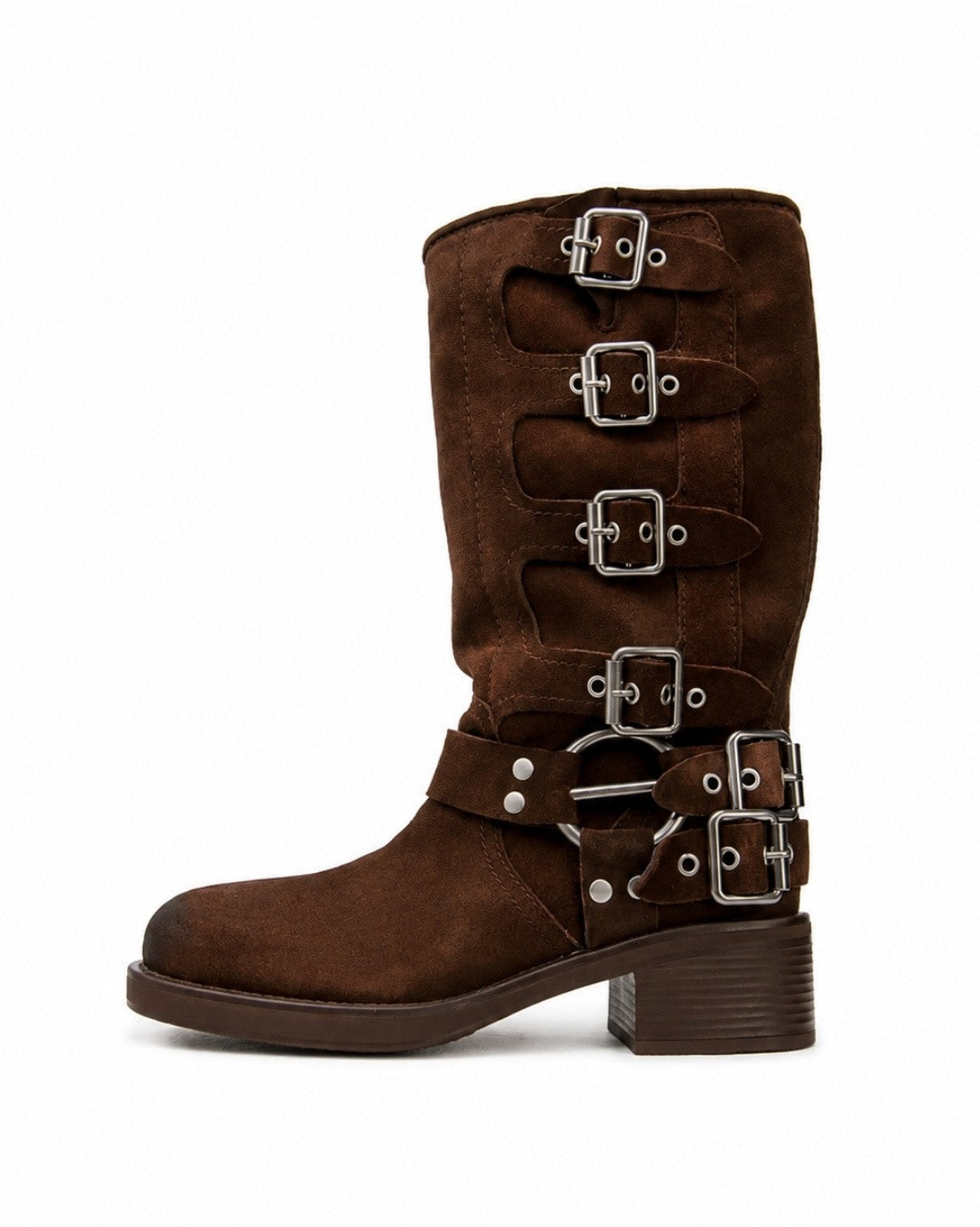 Brown Buckle Knee Boots